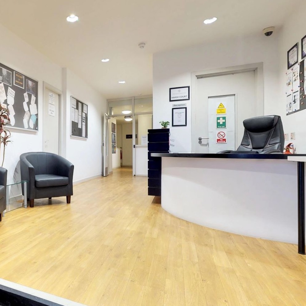 Reception area at Haigh Court student accommodation in Liverpool city centre